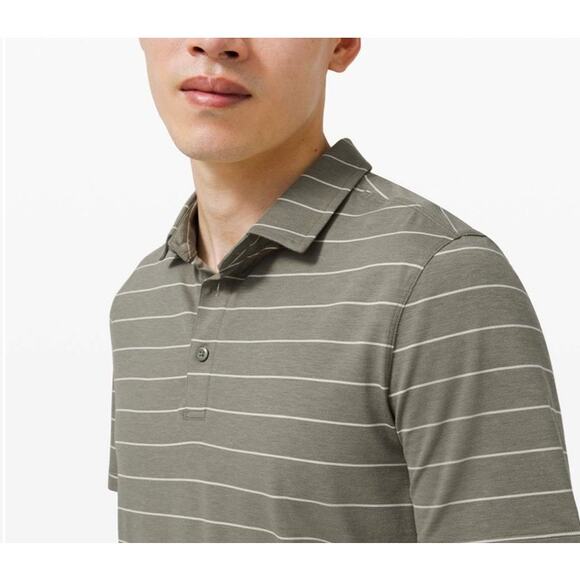 LULULEMON Evolution Short Sleeve Polo Shirt Mens XS Green Nevis Striped Sage - Picture 4 of 15